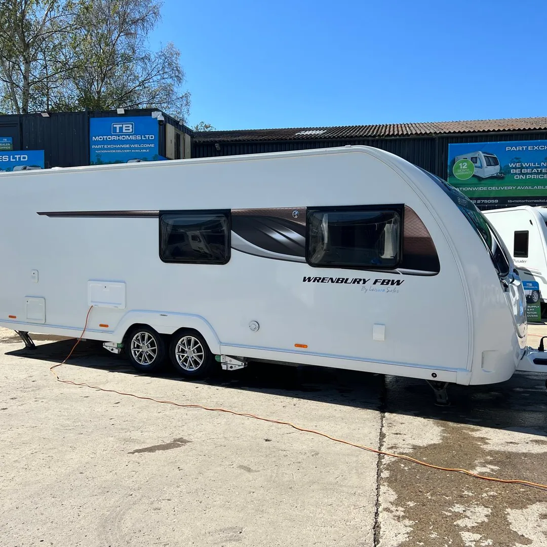 Motorhomes, campervans and caravans on the TB Motorhomes yard in Melbourne, Derbyshire