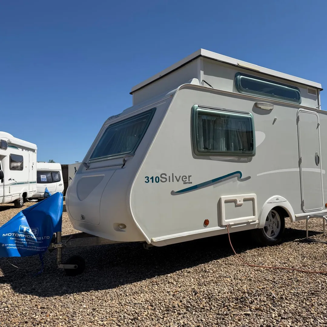 Motorhomes, campervans and caravans on the TB Motorhomes yard in Melbourne, Derbyshire
