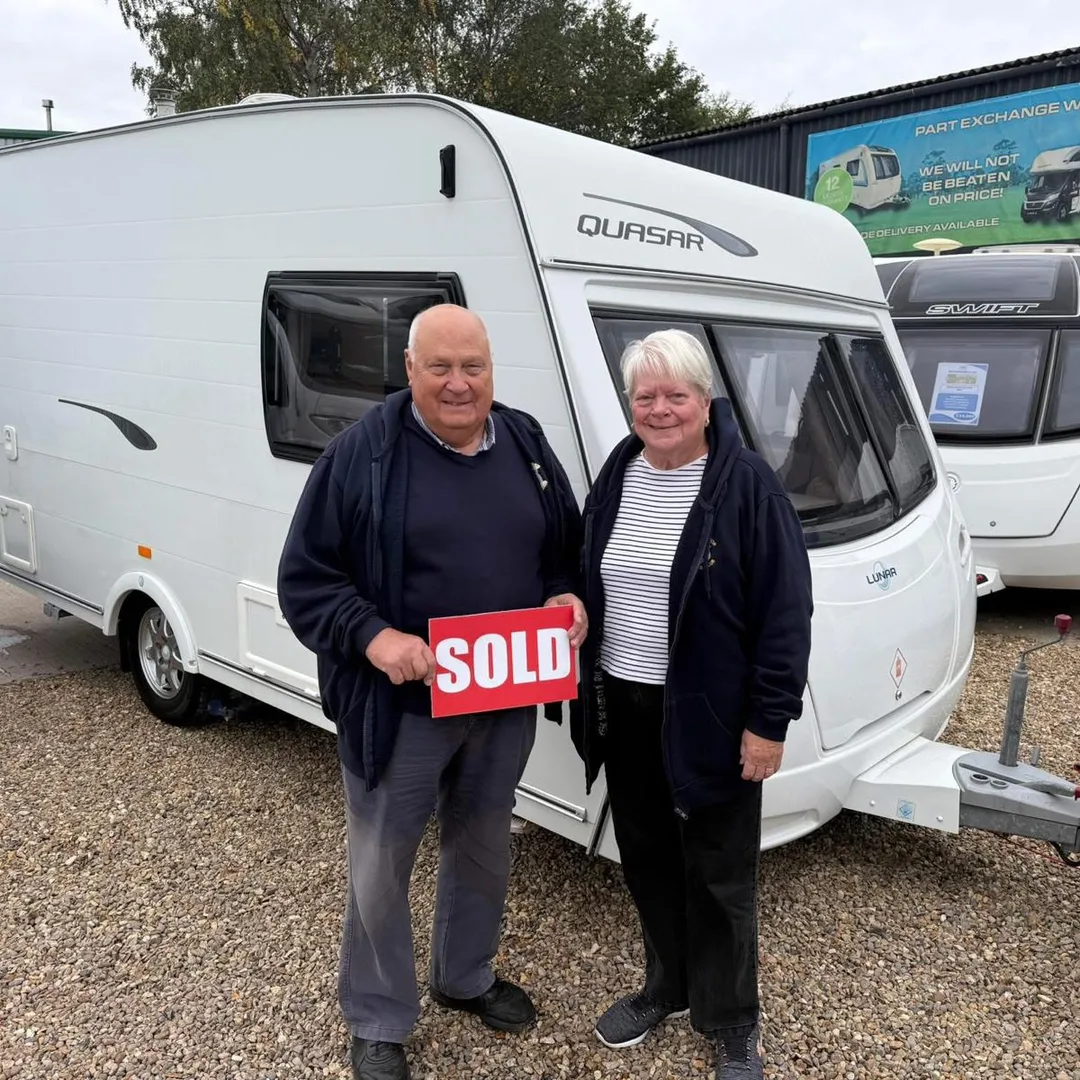 Motorhomes, campervans and caravans on the TB Motorhomes yard in Melbourne, Derbyshire