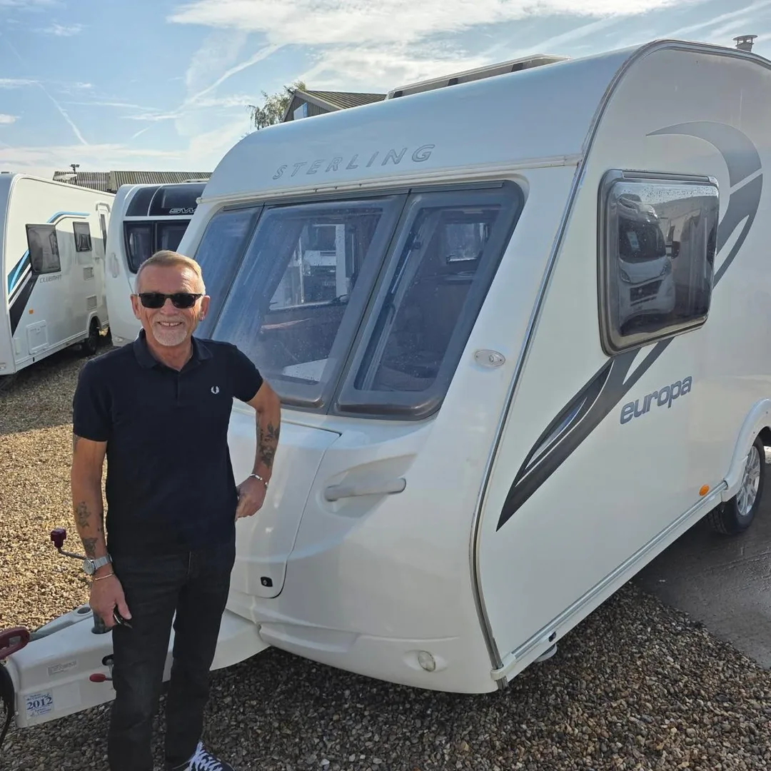Motorhomes, campervans and caravans on the TB Motorhomes yard in Melbourne, Derbyshire